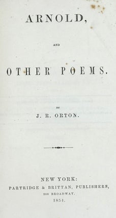 Item #64934 ARNOLD AND OTHER POEMS. J. R. Orton