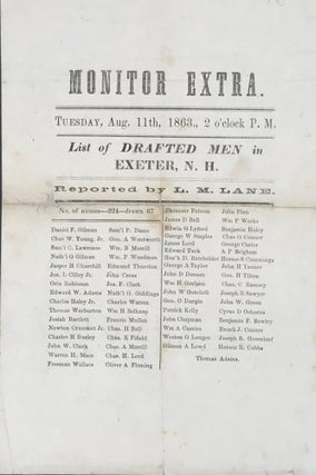 Item #64937 MONITOR EXTRA. Tuesday, Aug. 11th, 1863, 2 o'clock P.M. List of Drafted Men in...