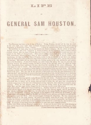 Item #65005 LIFE OF GENERAL SAM HOUSTON. [caption title