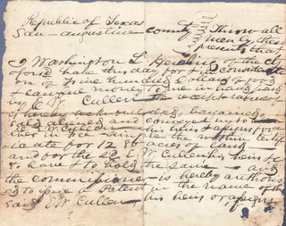 CERTIFYING W.L. HENING'S RIGHTS TO 1280 ACRES OF LAND IN SAN AUGUSTINE COUNTY, REPUBLIC OF TEXAS, 1838.