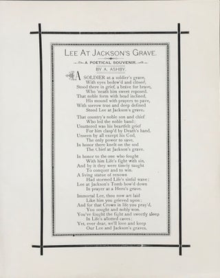 Item #65194 LEE AT JACKSON'S GRAVE. A Poetical Souvenir. A. Ashby