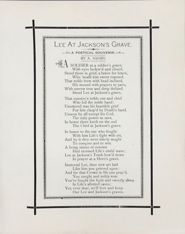 Item #65194 LEE AT JACKSON'S GRAVE. A Poetical Souvenir. A. Ashby.
