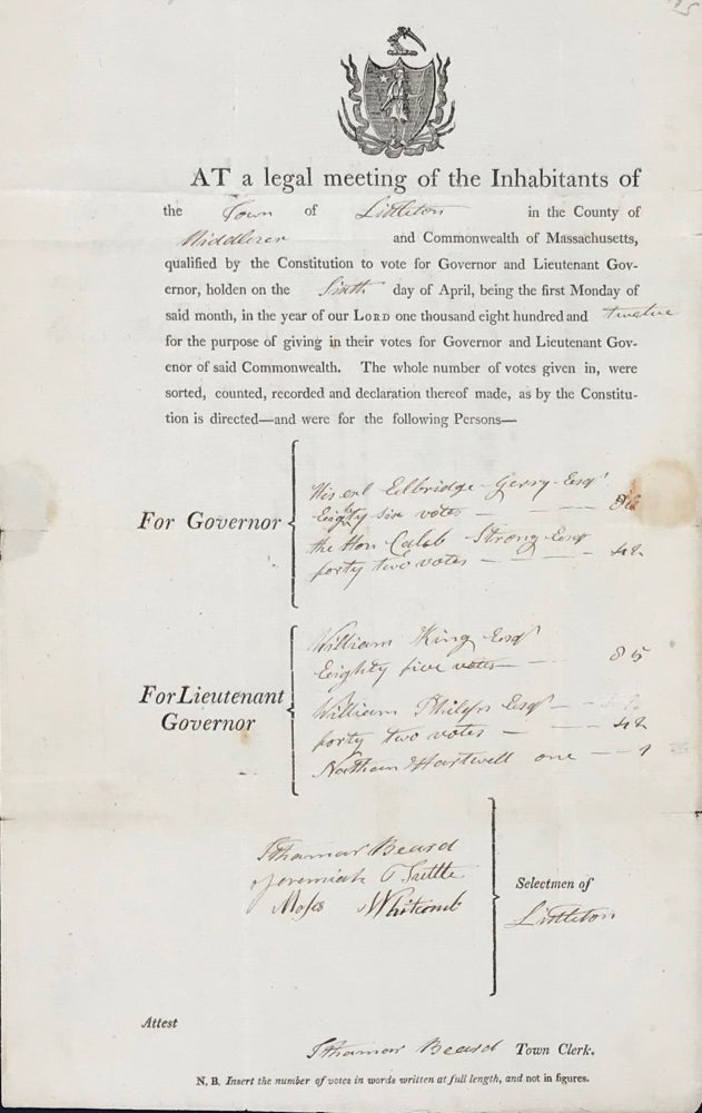 Item #65267 AT A LEGAL MEETING OF THE INHABITANTS OF THE [TOWN] OF [LITTLETON] IN THE COUNTY OF [MIDDLESEX] AND COMMONWEALTH OF MASSACHUSETTS....