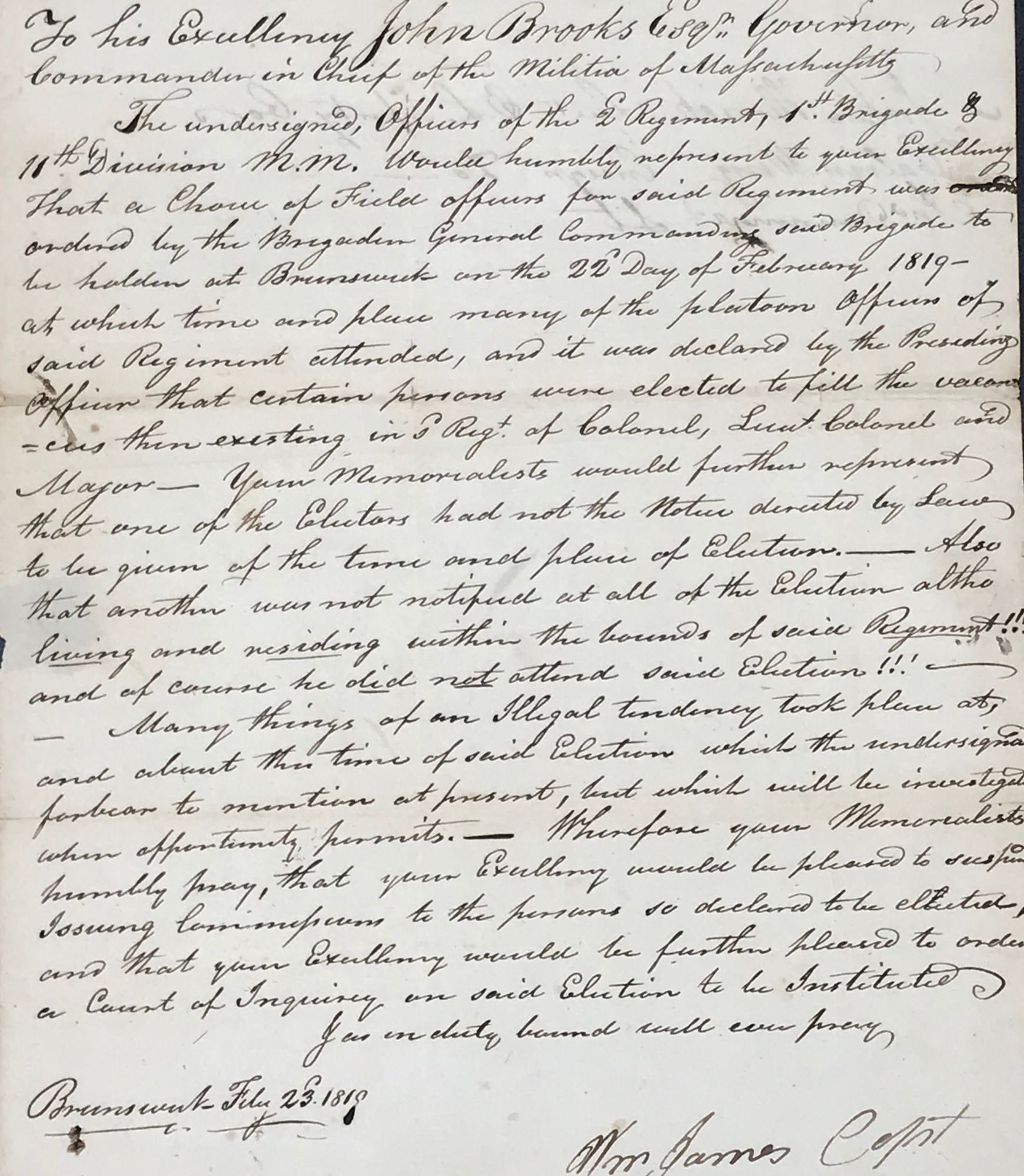 Remonstration Draft LETTER OF REMONSTRANCE TO JOHN BROOKS, GOVERNOR AND COMMANDER IN CHIEF ...