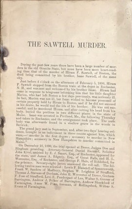 THE HISTORY OF THE MURDER OF HIRAM SAWTELL BY HIS BROTHER ISAAC SAWTELL. Illustrated. [Cover title]