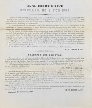 Item #65543 H.W. DERBY & CO.'S CIRCULAR, NO. 3, FOR 1849. Book Trade Circular