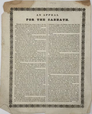 Item #65826 AN APPEAL / FOR THE SABBATH [drop-title followed by 13 paragraphs of text in two...
