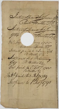AUTHORIZING PAYMENT FOR SERVICE IN THE CONNECTICUT LINE OF THE CONTINENTAL ARMY, in a partly printed document, completed in manuscript June 1, 1782, promising three pounds and six pence to Eli Hoddard (later manuscript note in margin: “Mostly likely Elisha Hobbard or Hobart”) and signed by John Lawrence as state Treasurer.