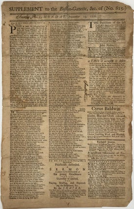 Item #65841 SUPPLEMENT TO THE BOSTON-GAZETTE, &c. of (No. 815.) / Monday, November 19, 1770...
