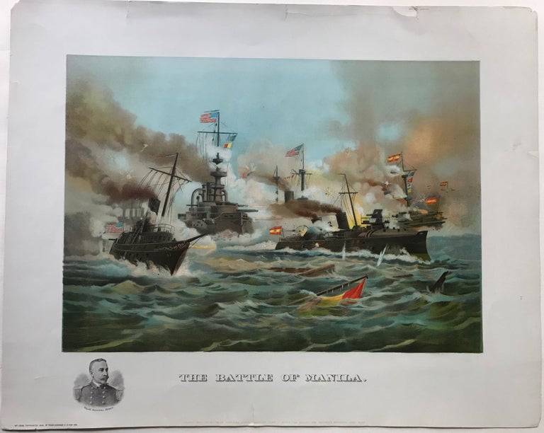 Item #66087 THE BATTLE OF MANILA. Fought May 1st by Rear Admiral Dewey. Spanish loss 11 ships. 150 killed. 250 wounded. Amrican loss: None. Spanish American War.