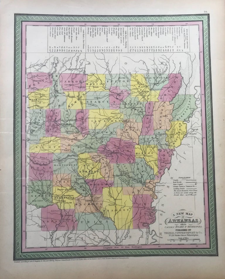 Item #66133 A NEW MAP OF ARKANSAS with its canals roads & distances. S. Augustus MITCHELL.