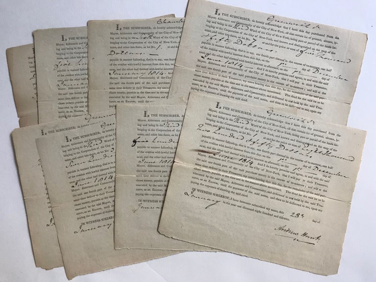 Item #66156 DEEDS OF SALE FOR LOTS IN THE THIRD AND SIXTH WARDS, NEW YORK CITY, OFFERED BY THE MAYOR, ALDERMEN AND COMMONALTY OF THE CITY OF NEW YORK, PROPERTY BELONGING TO THE CORPORATION OF THE CITY OF NEW YORK, 1813. New York.