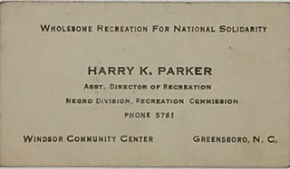 Item #66307 HARRY K. PARKER / ASST. DIRECTOR OF RECREATION / NEGRO DIVISION, RECREATION...