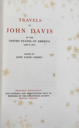 Item #66362 TRAVELS OF JOHN DAVIS IN THE UNITED STATES OF AMERICA, 1798 TO 1802. DAVIS, John...