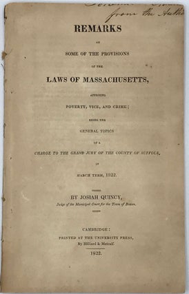Item #66575 REMARKS ON SOME OF THE PROVISIONS OF THE LAWS OF MASSACHUSETTS, Affecting Poverty,...