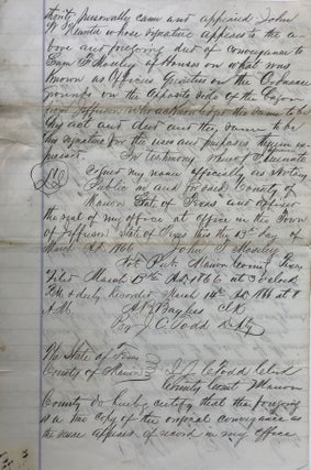 BILL OF SALE OF THE OFFICERS QUARTERS, KITCHEN AND OTHER BUILDINGS, KNOWN AS THE ORDNANCE QUARTERS ON THE OPPOSITE SIDE OF THE BAYOU FROM JEFFERSON, TEXAS TO SAMUEL F. MOSELEY, AS RECORDED IN A TRUE COPY OF THE AGREEMENT, MARCH 13, 1866