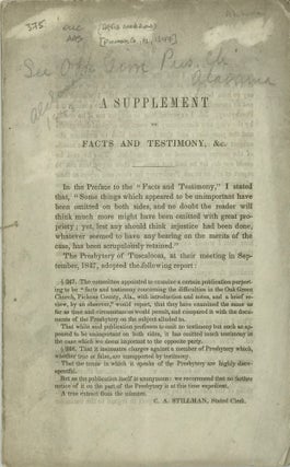 Item #66883 A Supplement to Facts and Testimony, &c. [caption title]. David MORROW