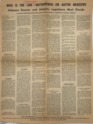 Striving to keep communism out of Alabama textbooks and other books used in schools, as outlined in two reports from the Alabama Chapter of the Daughters of the American Revolution, 1964 and 1966, and two broadsides published by Wally Butterworth of Wetumpka, Alabama, 1965, the four items individually described below