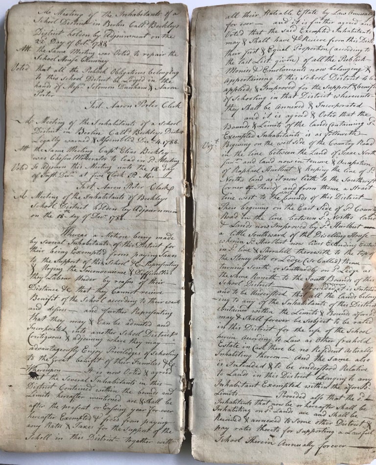 Item #66946 WETHERSFIELD, CONNECTICUT SCHOOL LEDGER, RECORD OF MEETINGS, SCHOOL CONSTRUCTION, AND METHODS OF INSTRUCTION, 1757-1856.