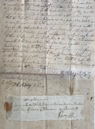 ATTEMPTING TO OBTAIN SATISFACTION ON A WARRANT OR WRIT OF EXECUTION IN FAVOR OF THE STATE OF CONNECTICUT AGAINST THE INHABITANTS OF THE TOWNS OF WINDHAM AND HAMPTON FOR TAXES IN ARREARS, IN A DOCUMENT SIGNED AND DATED 1787.