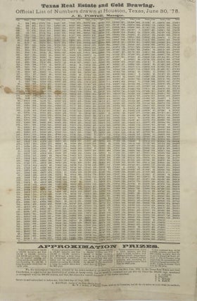 Item #67076 TEXAS REAL ESTATE AND GOLD DRAWING. / OFFICIAL LIST OF NUMBERS DRAWN AT HOUSTON,...