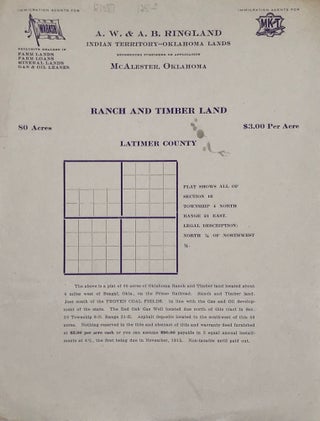 Item #67087 A. W. & A. B. RINGLAND. INDIAN TERRITORY-- OKLAHOMA LANDS... RANCH AND TIMBER LAND