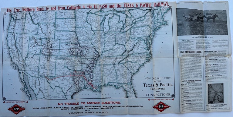 Item #67256 THE TEXAS AND PACIFIC RAILWAY: The Short Line from Texas, Mexico, and California to St. Louis, Memphis and All Points North & East and the Direct Through Line from California, Colorado, and the West to Shreveport, New Orleans, Memphis and All Points in the Southeast [wrappers title]
