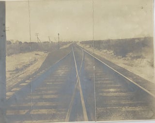 Item #67266 PHOTOGRAPH OF SLAG BALLAST TRACK EAST OF EL PASO, WITH AN ACCOMPANYING TYPED NOTE ON...