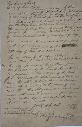 Item #67272 MANUSCRIPT AGREEMENT BETWEEN JOHN L. McCULLOCH, WITH G.H. JUDSON AS SECURITY, OF...