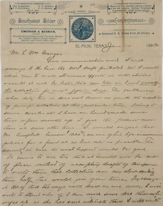 Item #67357 AGREEING TO COVER A $250 DRAFT FOR L. WM. MENGER, IN AN AUTOGRAPH LETTER, SIGNED BY...
