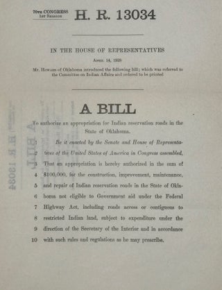 Item #67531 70th CONGRESS, 1st SESSION. H.R. 13034 / IN THE HOUSE OF REPRESENTATIVES / APRIL 14,...