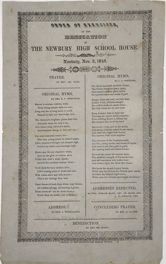 Item #67608 ORDER OF SERVICES AT THE DEDICATION OF THE NEW CHURCH, erected by the First Congregational Society in Concord, Dec. 29th, 1841. [caption title]