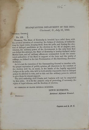 Item #67717 HEADQUARTERS DEPARTMENT OF THE OHIO, / CINNCINNATI, O., JULY 31, 1863. / GENERAL...