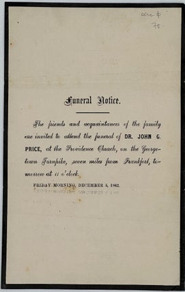 Item #67734 FUNERAL NOTICE. [caption title, followed by a paragraph of text]. FUNERALS, HANDBILL
