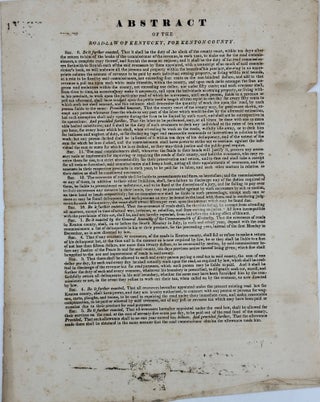Item #67738 ABSTRACT OF THE ROAD-LAW OF KENTUCKY, FOR KENTON COUNTY [caption title, followed by...
