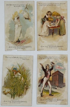 Item #67765 ADVERTISING SUN LIFE INSURANCE COMPANY, four chromolithographic trade cards, each...