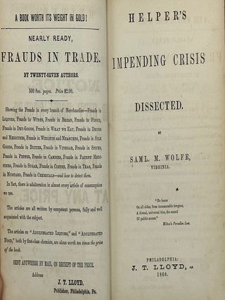 Item #67902 HELPER'S IMPENDING CRISIS DISSECTED. Saml. M. WOLFE, Virginia