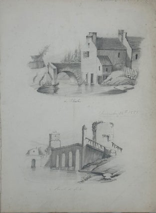 Item #67951 PICTURESQUE SCENES IN FRANCE AND SWITZERLAND, a series of 24 pencil sketches on 13...