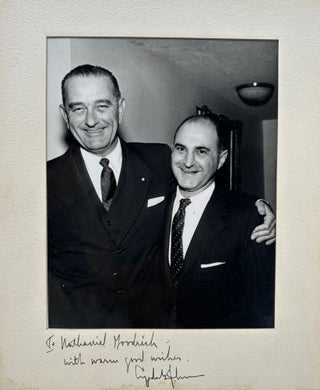 Item #68005 Black & white photograph of Lyndon B. Johnson and another man, presumably Nathaniel...
