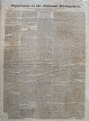 Item #68178 SUPPLEMENT TO THE NATIONAL INTELLIGENCER. James MONROE, South America, Newspaper