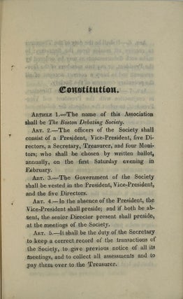 Item #68428 THE CONSTITUTION, AND BY-LAWS OF THE BOSTON DEBATING SOCIETY
