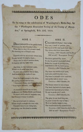 Item #68458 ODES TO BE SUNG AT THE CELEBRATION OF WASHINGTON'S BIRTH-DAY, BY THE "WASHINGTON...