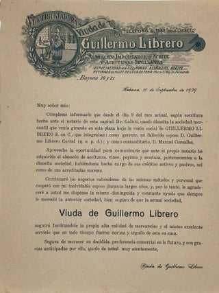 Item #68527 LA TRIUNFADORA VIUDA DE GUILLERMO LIBRERO ALMACEN IMPORTADOR DE ACEITE Y ACEITUNA'S...