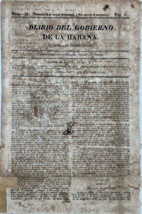 Item #68537 DIARIO DEL GOBIERNO DE LA HABANA. Num. 53. Domingo 22 de Febrero de 1824. Newspaper
