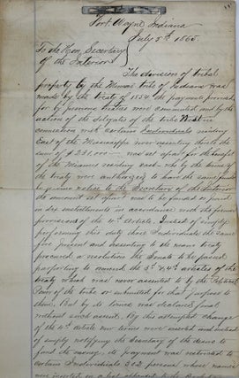 Item #68728 OBJECTING TO REVISIONS TO THE TREATY OF 1854 WITH THE MIAMI INDIANS OF INDIANA, IN A...