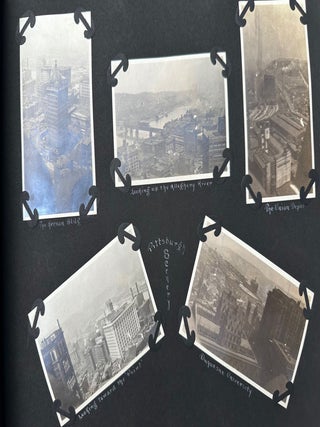 RECORD OF A CANOE TRIP DOWN THE ALLEGHENY RIVER FROM OLEAN, NEW YORK TO PITTSBURGH, PENNSYLVANIA, 1919; AND A SECOND TRIP FROM MAYVILLE, NY TO PITTSBURGH IN 1920, COLLECTED IN A PAIR OF PHOTO ALBUMS, SOME 270 BLACK & WHITE PHOTOS OF A GROUP OF YOUNG MEN TESTING THEIR SKILLS JUST AFTER THE END OF WORLD WAR I. Accompanied by additional photos of Baum's sporting life in Pittsburgh.