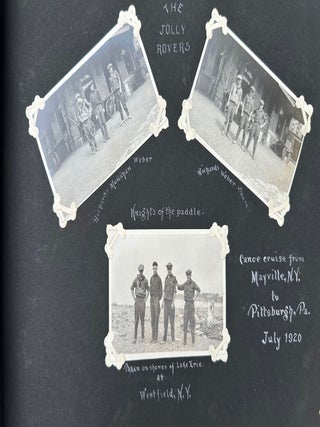 RECORD OF A CANOE TRIP DOWN THE ALLEGHENY RIVER FROM OLEAN, NEW YORK TO PITTSBURGH, PENNSYLVANIA, 1919; AND A SECOND TRIP FROM MAYVILLE, NY TO PITTSBURGH IN 1920, COLLECTED IN A PAIR OF PHOTO ALBUMS, SOME 270 BLACK & WHITE PHOTOS OF A GROUP OF YOUNG MEN TESTING THEIR SKILLS JUST AFTER THE END OF WORLD WAR I. Accompanied by additional photos of Baum's sporting life in Pittsburgh.