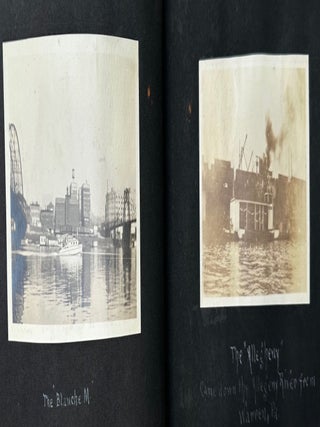 RECORD OF A CANOE TRIP DOWN THE ALLEGHENY RIVER FROM OLEAN, NEW YORK TO PITTSBURGH, PENNSYLVANIA, 1919; AND A SECOND TRIP FROM MAYVILLE, NY TO PITTSBURGH IN 1920, COLLECTED IN A PAIR OF PHOTO ALBUMS, SOME 270 BLACK & WHITE PHOTOS OF A GROUP OF YOUNG MEN TESTING THEIR SKILLS JUST AFTER THE END OF WORLD WAR I. Accompanied by additional photos of Baum's sporting life in Pittsburgh.