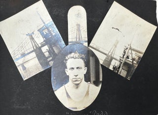 RECORD OF A CANOE TRIP DOWN THE ALLEGHENY RIVER FROM OLEAN, NEW YORK TO PITTSBURGH, PENNSYLVANIA, 1919; AND A SECOND TRIP FROM MAYVILLE, NY TO PITTSBURGH IN 1920, COLLECTED IN A PAIR OF PHOTO ALBUMS, SOME 270 BLACK & WHITE PHOTOS OF A GROUP OF YOUNG MEN TESTING THEIR SKILLS JUST AFTER THE END OF WORLD WAR I. Accompanied by additional photos of Baum's sporting life in Pittsburgh.