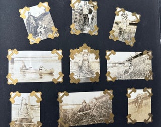 RECORD OF A CANOE TRIP DOWN THE ALLEGHENY RIVER FROM OLEAN, NEW YORK TO PITTSBURGH, PENNSYLVANIA, 1919; AND A SECOND TRIP FROM MAYVILLE, NY TO PITTSBURGH IN 1920, COLLECTED IN A PAIR OF PHOTO ALBUMS, SOME 270 BLACK & WHITE PHOTOS OF A GROUP OF YOUNG MEN TESTING THEIR SKILLS JUST AFTER THE END OF WORLD WAR I. Accompanied by additional photos of Baum's sporting life in Pittsburgh.